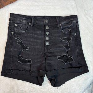 American Eagle Denim Shorts 4 Super High-Rise Shortie Black Ripped Cuffed